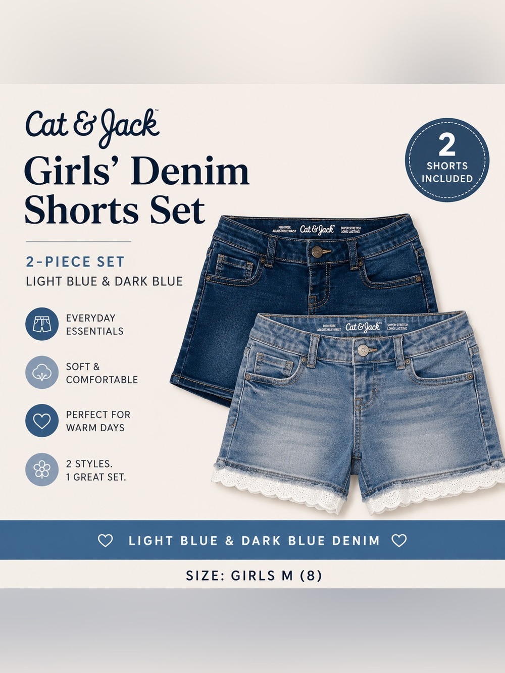 Cat & Jack Girls' Denim Shorts Set - Light Blue & Dark Blue